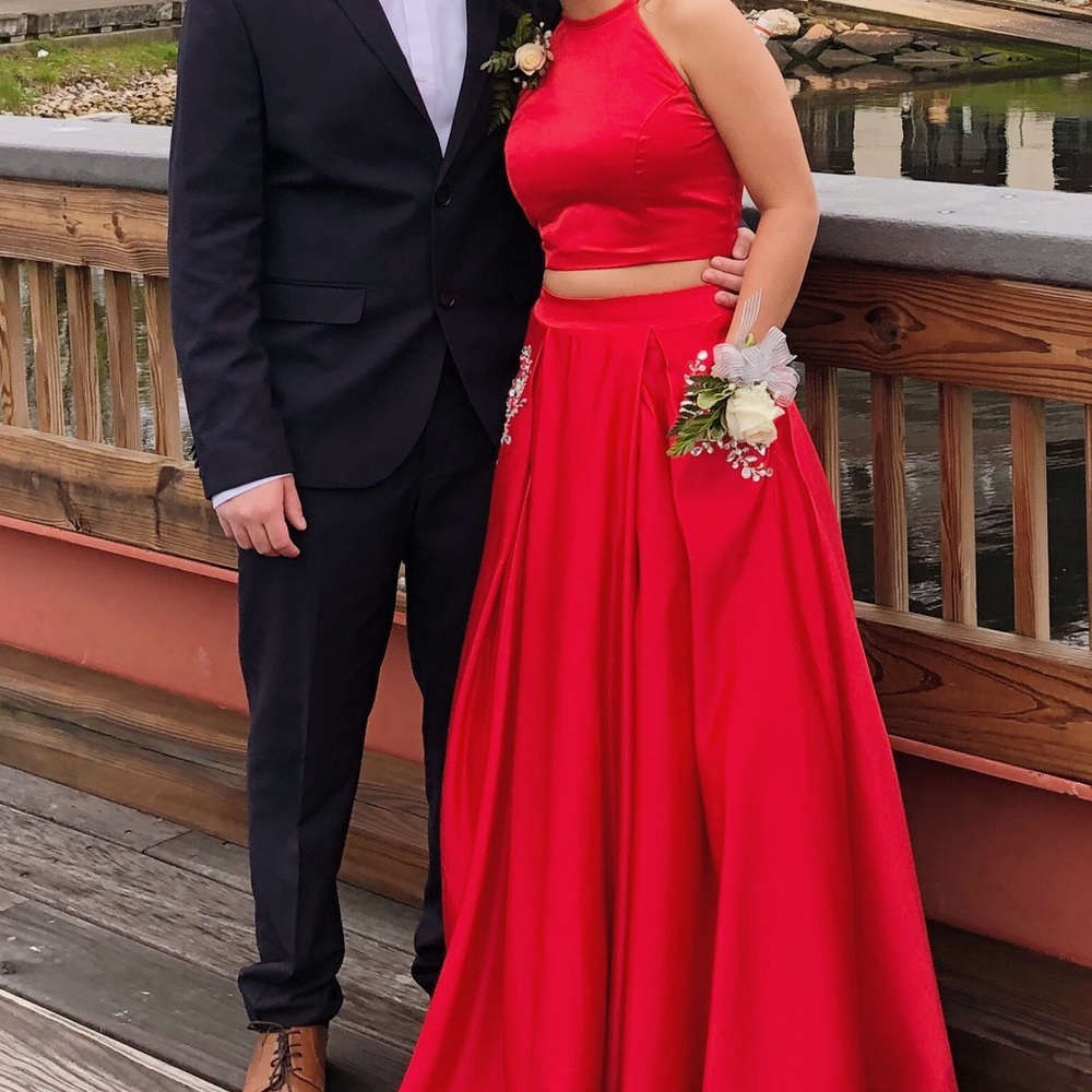 Red Prom Dress W/ Bedazzled Pockets